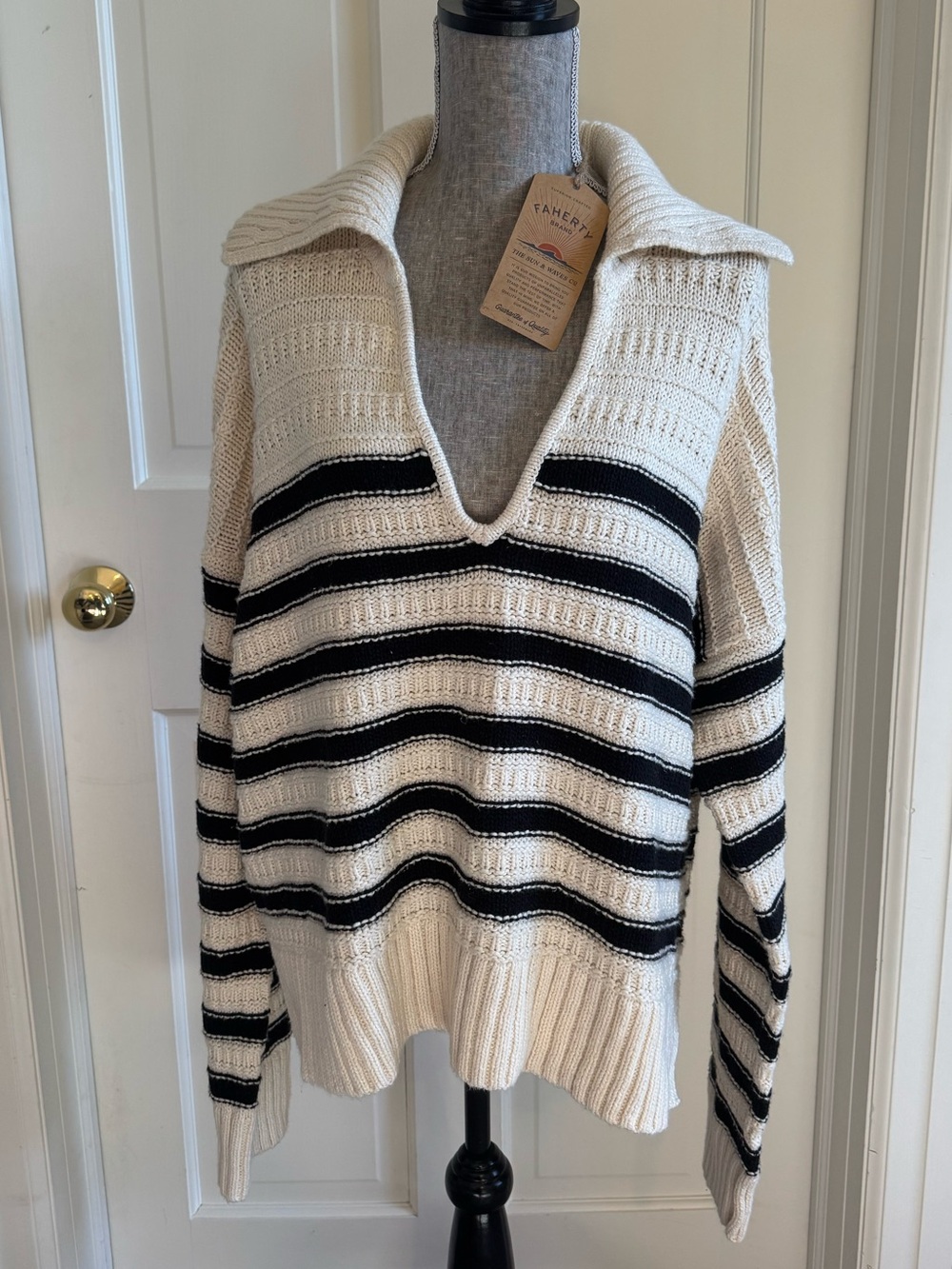 NWT Faherty Striped Heirloom Cotton Sweater Polo